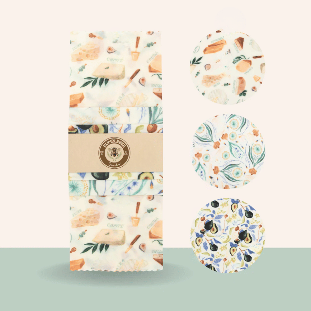 Beeswax Food Wraps: Avocado, Cheese & Onion Set of 3